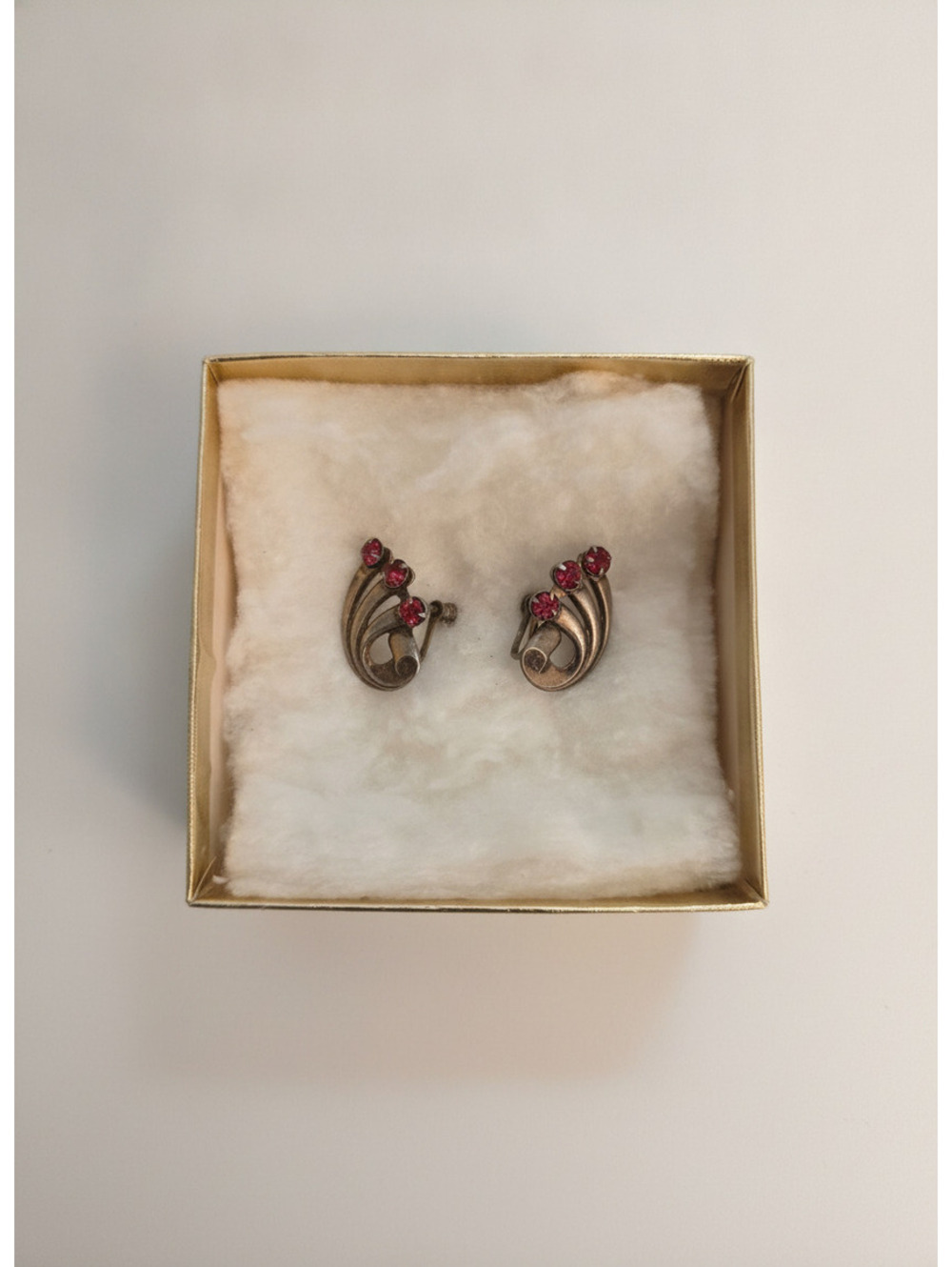 Vintage 925 silver Clip-On Earrings with Pink Rhinestones